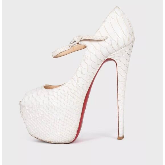 Christian Louboutin Shoes - Christian Louboutin White Snakeskin Peep Toe Pumps Sz.37.5